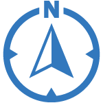 Blue compass icon with a circular outline and directional arrow pointing north.