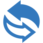 A blue circular icon with two curved arrows forming a circle, one pointing upward and the other downward, indicating a recycling or refresh symbol.