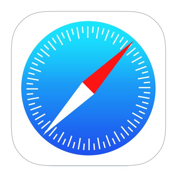 A blue square with a rounded compass in the center. The compass has a red needle pointing north. This is the logo for the Safari web browser.