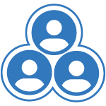 A blue icon showing three overlapping circles, each containing a white silhouette of a person. The circles are arranged in a triangular formation with two at the bottom and one at the top.