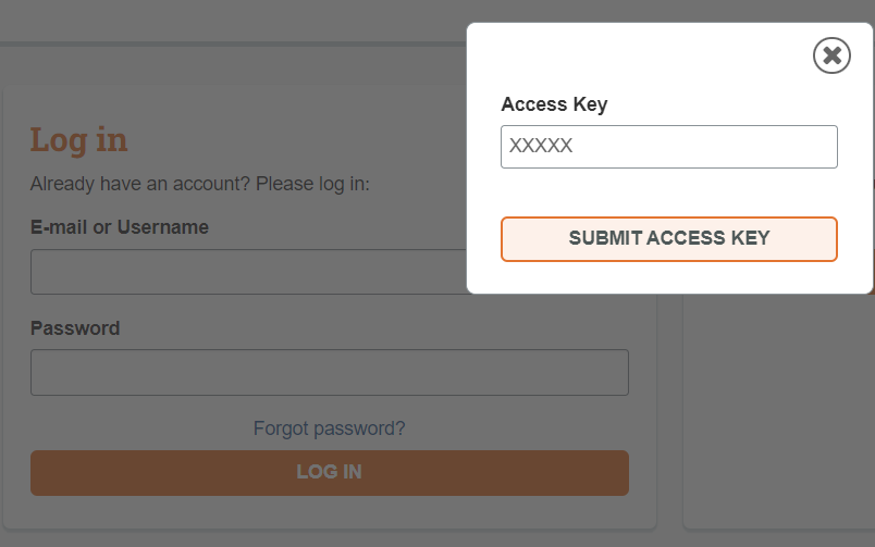 screen to enter access key
