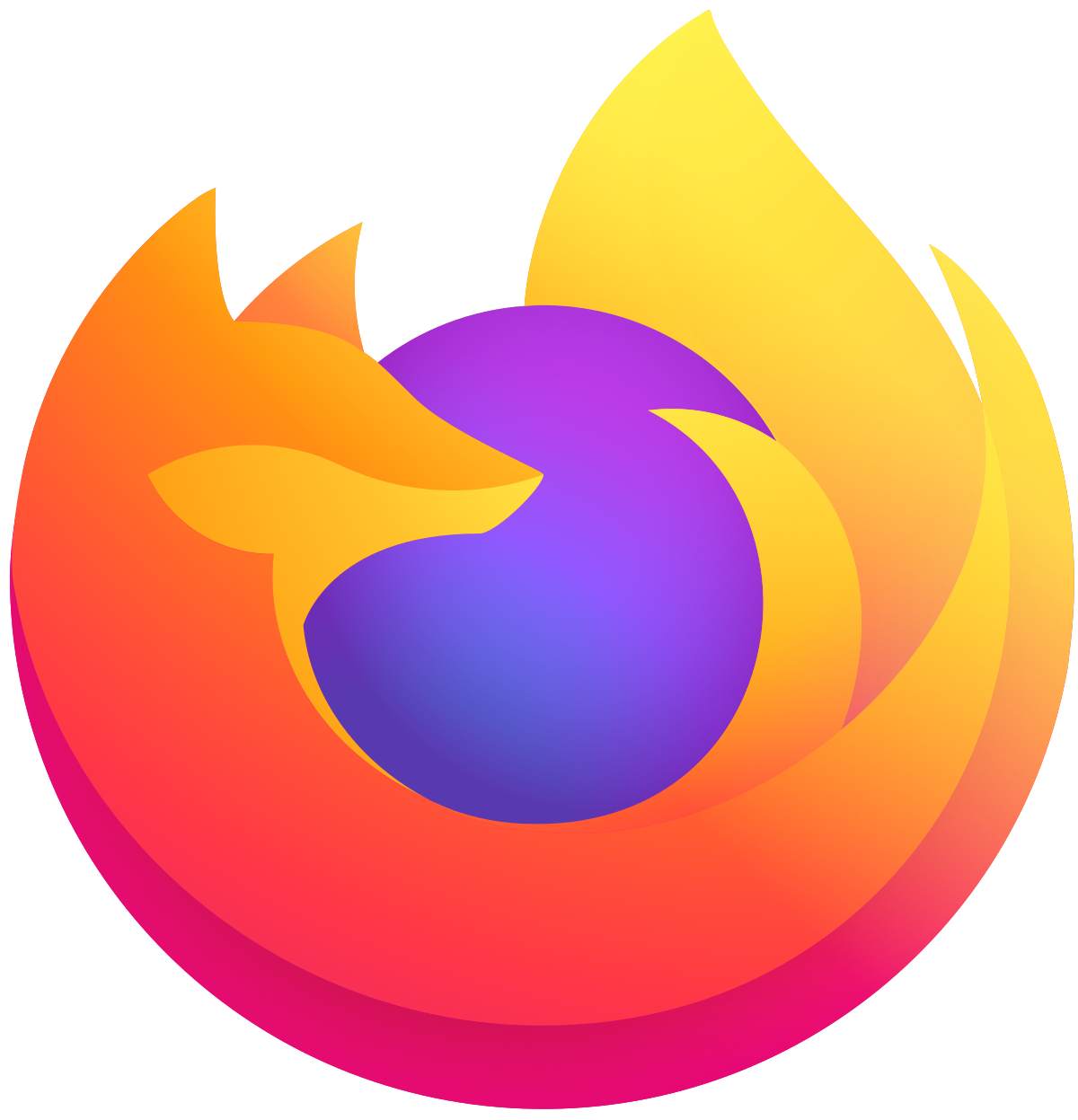 A stylized orange fox wrapped around a purple orb, representing the Firefox browser logo.