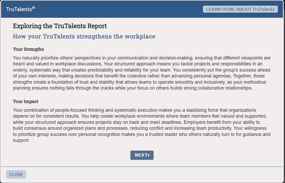 TruTalent strengths and workplace impact results