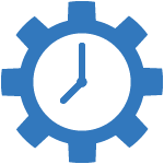 An icon of a blue gear with a clock face inside.