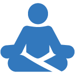 A blue silhouette of a person sitting cross-legged in a meditative pose on a white background.